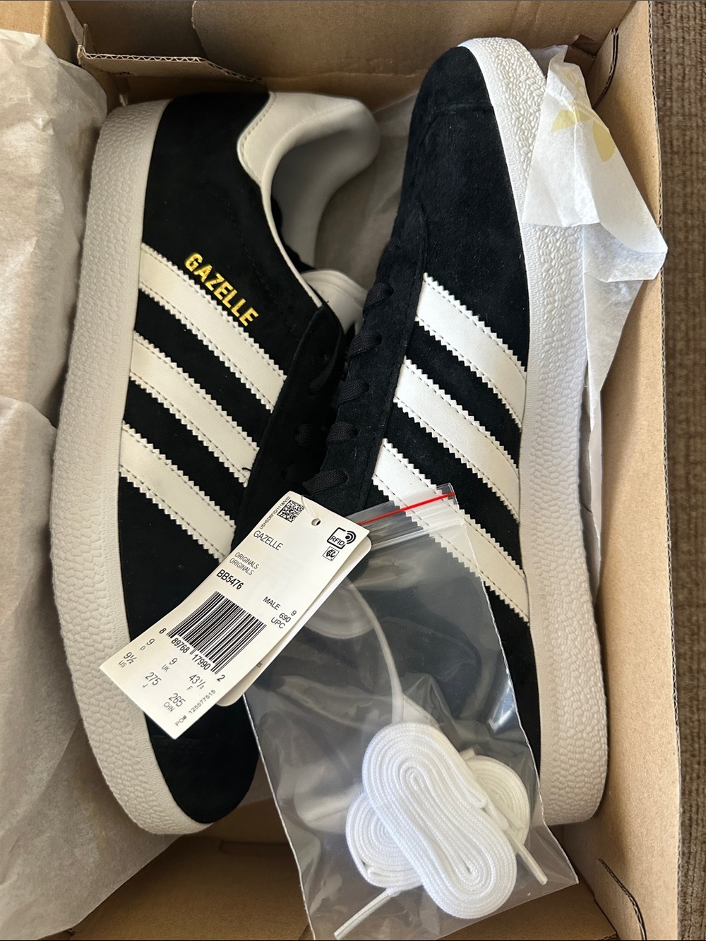 adidas Gazelle Black with White Stripes Sneakers